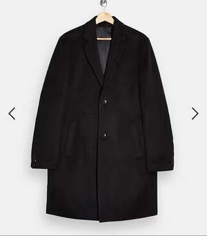 Topman JUSTIN classic fit coat black Size Large Men's NEW Buttons pockets